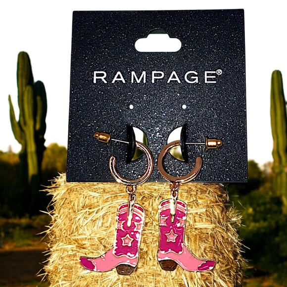 NWT! Rampage Pink Cowboy Boots Gold-Tone 1 5/8" Earrings! - Picture 1 of 4